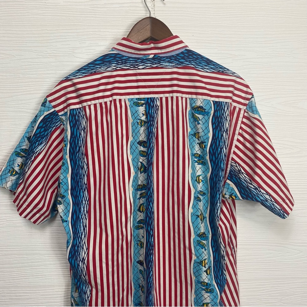 Vintage Tommy Hilfiger Red, White & Blue Fish Button Down - Picture 9 of 10